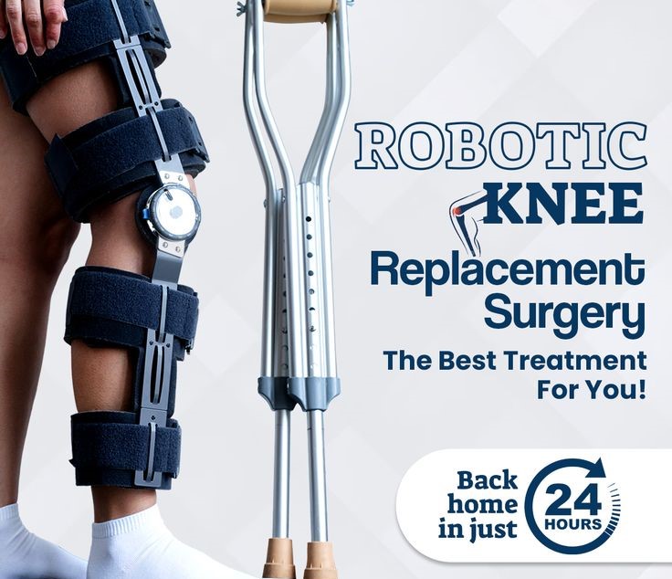 Robotic knee replacement specialist performing precision joint replacement surgery